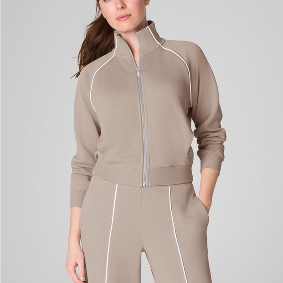 NWT Spanx Tan Zip-Up Track Jacket - Picture 1 of 15
